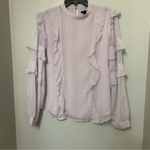 ANN TAYLOR Sheer Flutter Ruffle Sleeve Blouse Lilac Purple Womens M EUC Career